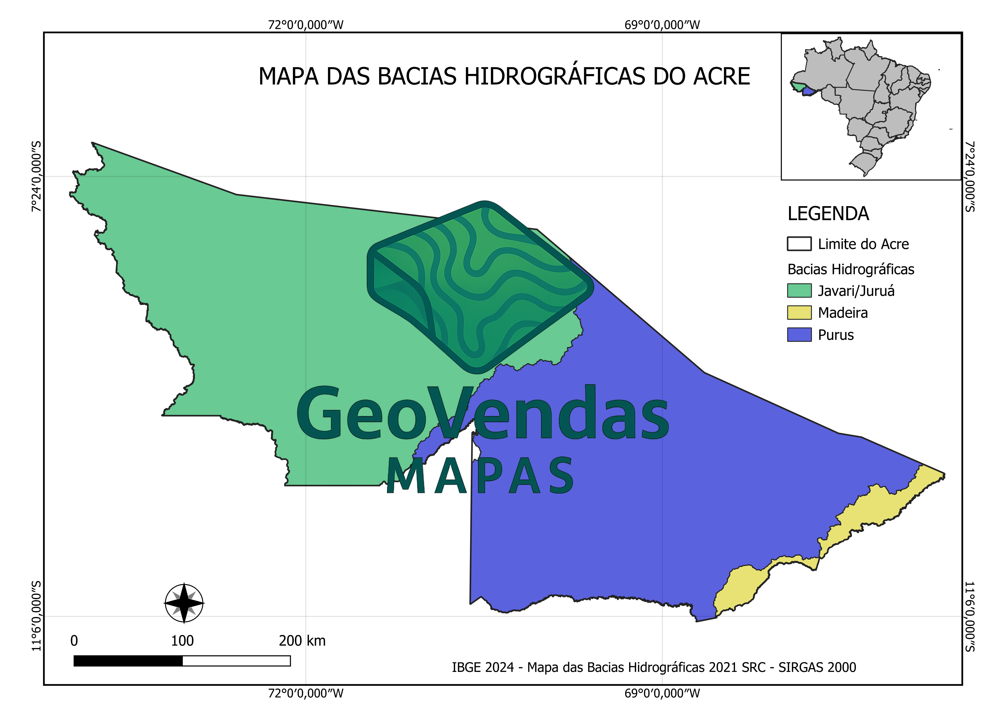 Mapa das Bacias hidrográficas do Acre